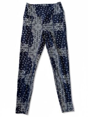 Year of Ours Paisley Bandana Print Leggings Women's Size M Blue White Yoga Pants